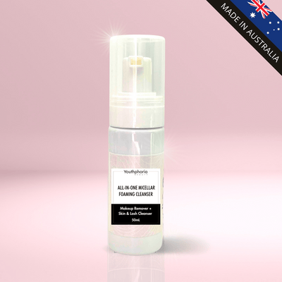 All-in-1 Micellar Foaming Cleanser and Makeup Remover bottle - Australian made gentle face wash for removing makeup and cleansing skin